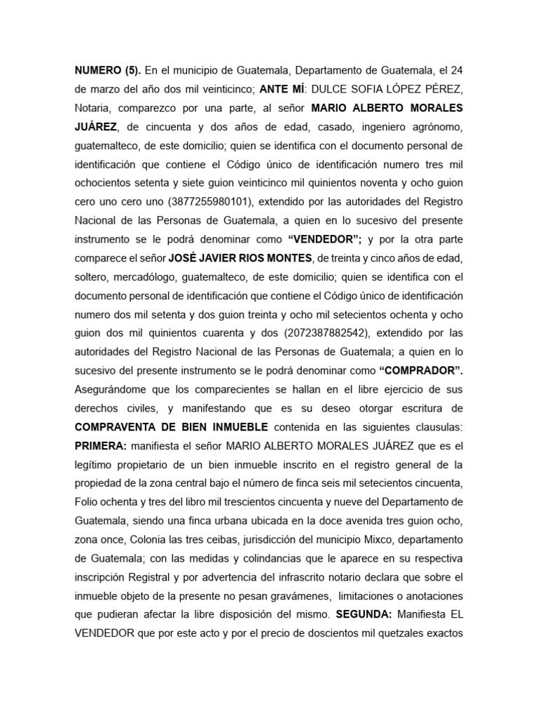 Contrato de Compraventa en Guatemala | PDF | Guatemala