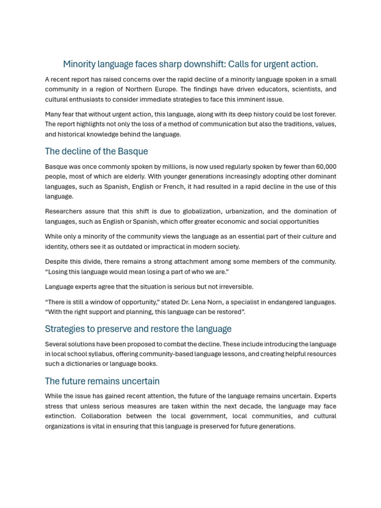 Urgent Action Needed for Basque Language | PDF