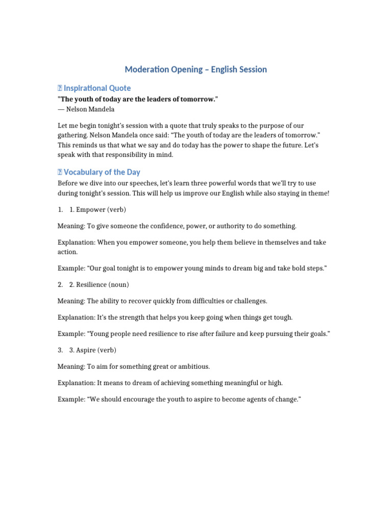 Moderation Opening English Session | PDF