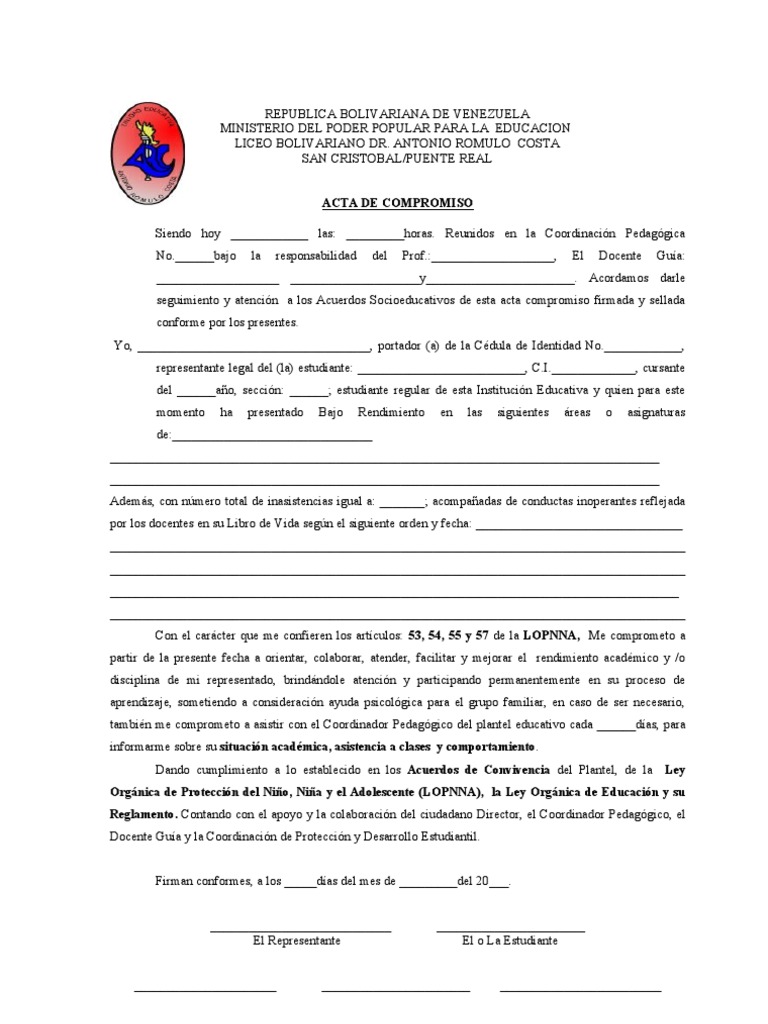 Acta compromiso Representante
