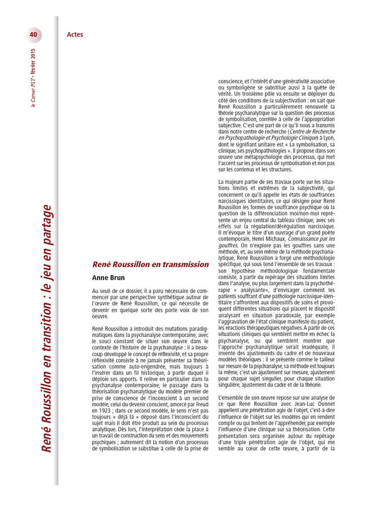 René Roussillon : Psychanalyse et Symbolisation | PDF | Psychanalyse ...