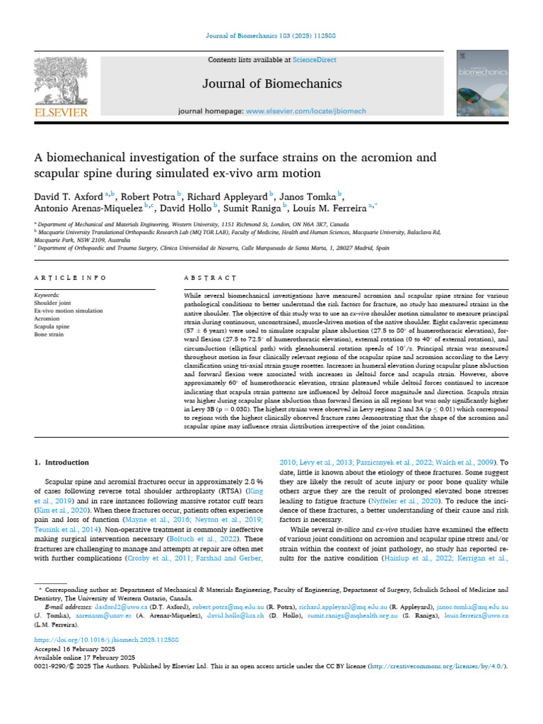 Journal of Biomechanics | PDF | Shoulder | Anatomical Terms Of Motion