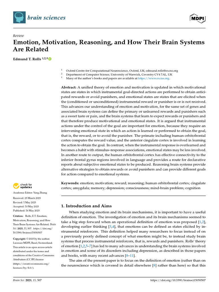 Emotion and Motivation Brain Systems | PDF | Reward System | Emotions