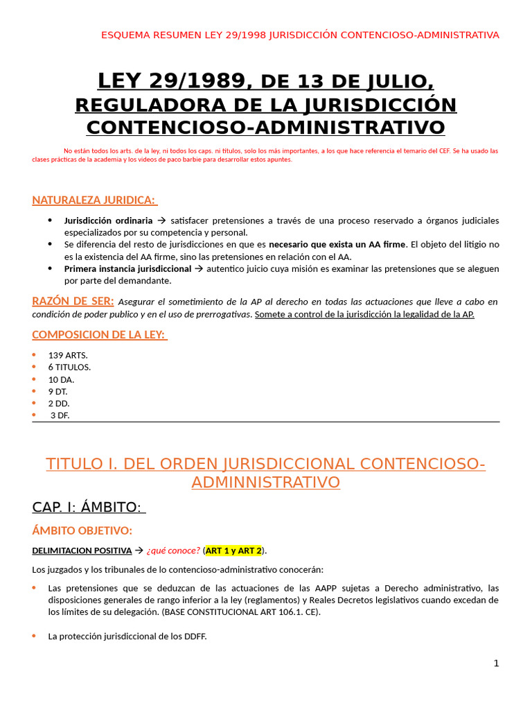 Resumen Ley 29/1998 Jurisdicción Contencioso-Administrativa | PDF ...