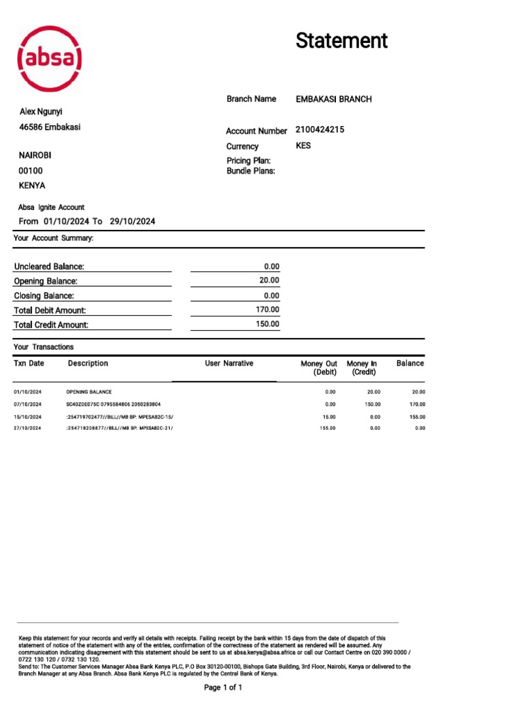 Alex N Gun Yi Abs A Statement | PDF | Debits And Credits | Receipt