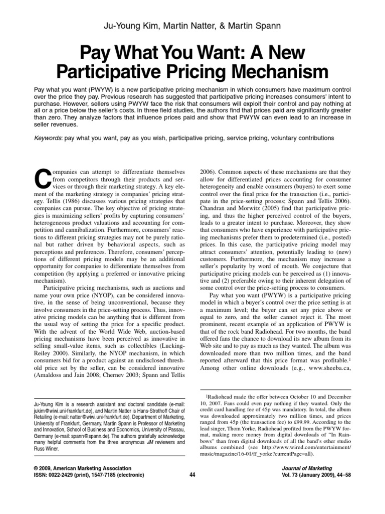 Pay What You Want - Ju-Young Kim - Pwyw - JM | PDF | Prices | Sales