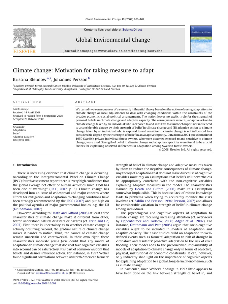 Climate Change Motivation For Taking Mea | PDF | Climate Change ...