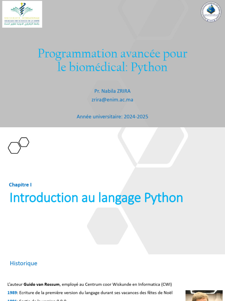 Python pour le biomédical: Cours avancé | PDF | Python (Langage de ...