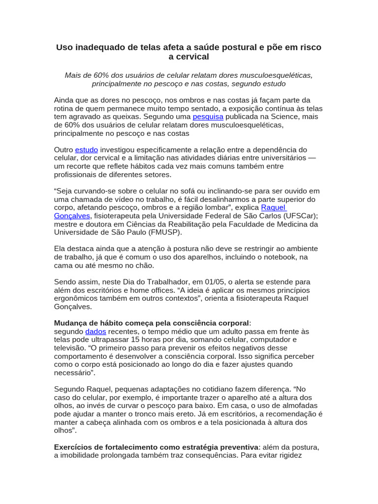 Uso inadequado de telas afeta a saúde postural e põe em risco a ...