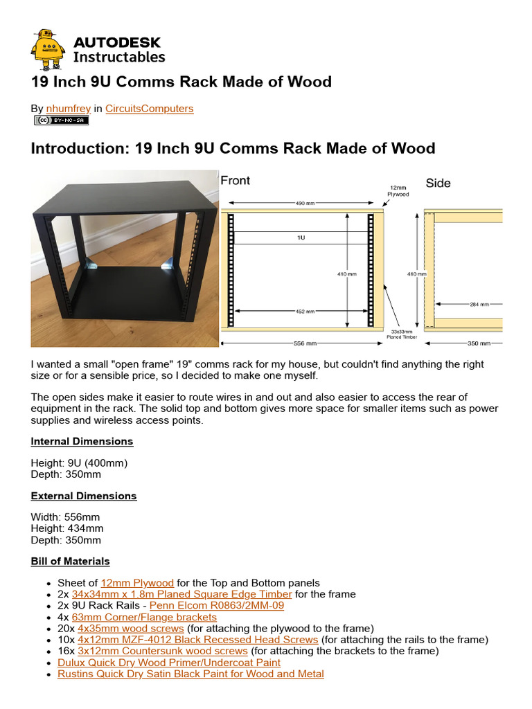 19 Inch 9U Comms Rack Made of Wood - 5 Steps - Instructables | PDF ...