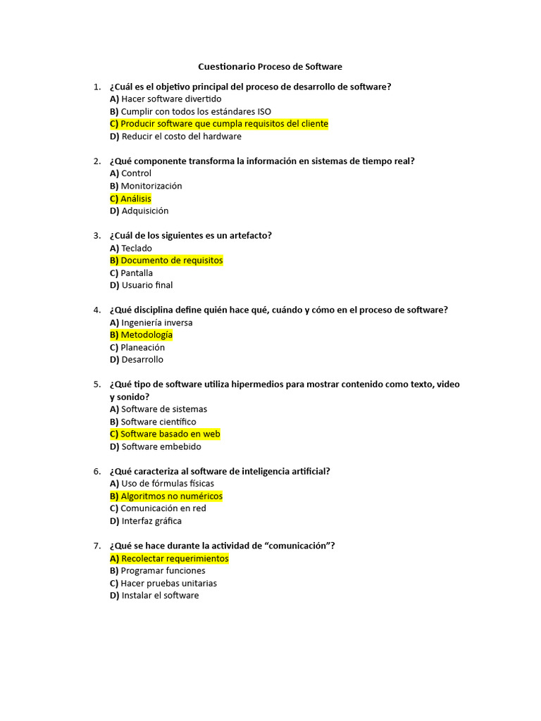 Cuestionario Proceso De Software Pdf Software Scrum Desarrollo