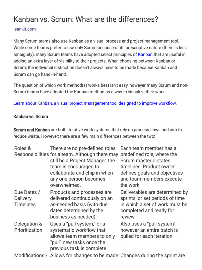 Kanban vs. Scrum: Key Differences Explained | PDF | Scrum (Software ...