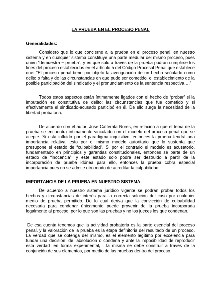 Importancia de la Prueba en el Proceso Penal | PDF | Evidencia (ley ...
