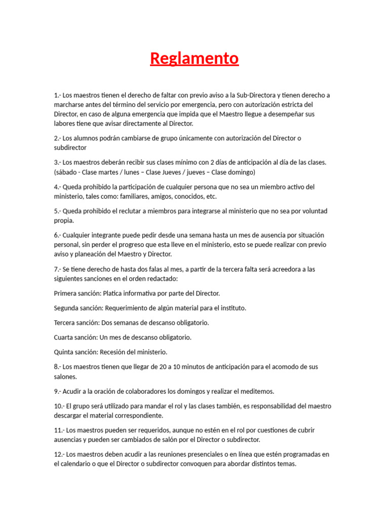 Reglamento para Maestros y Alumnos | PDF