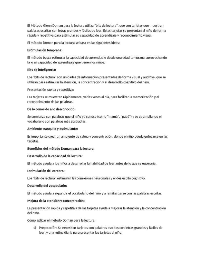 Método Glenn Doman para la lectura infantil | PDF | Aprendizaje ...