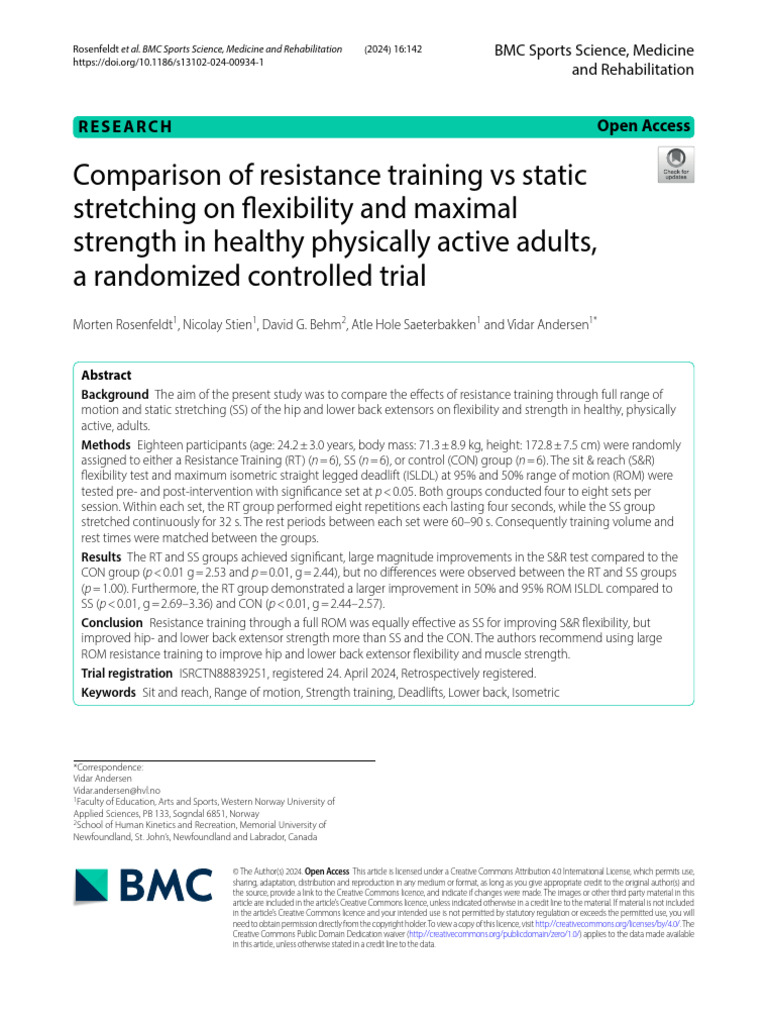 20224 Comparison of Resistance Training vs Static | PDF | Strength Training