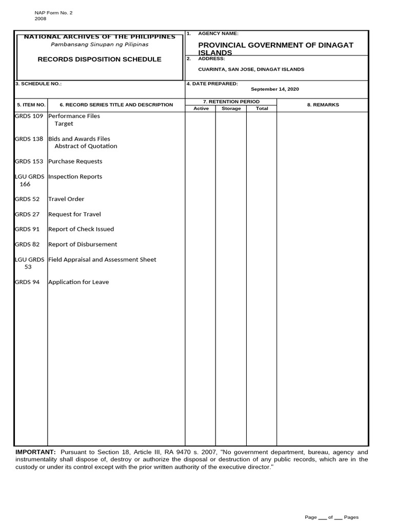 NAP Form 2 Rds | PDF | Records Management