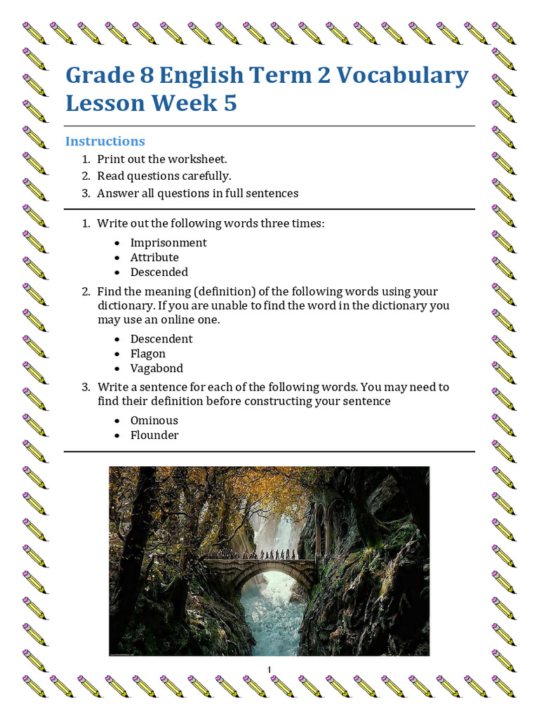 Grade 8 English Term 2 Vocabulary Lesson Week 5 | PDF