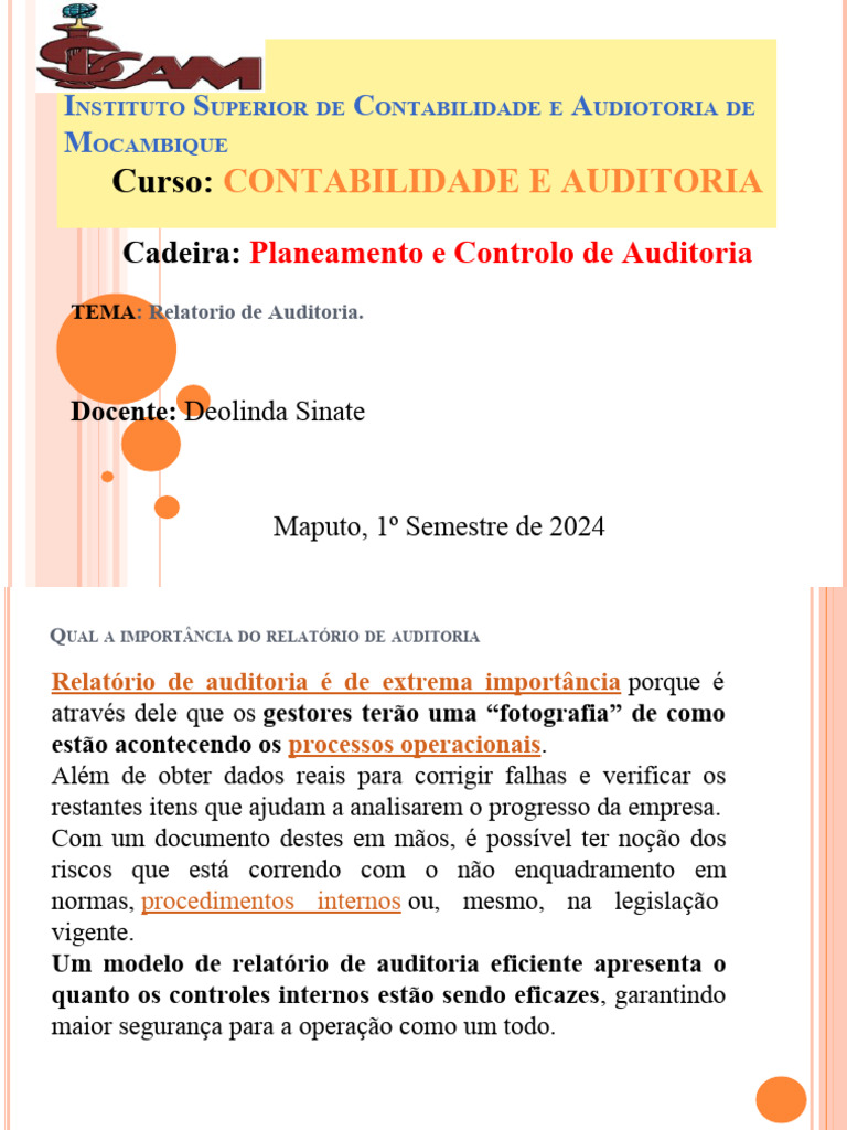 Importância e Tipos de Relatório de Auditoria | PDF | Contabilidade ...