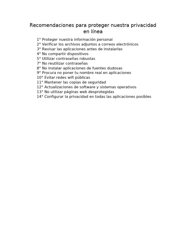 Recomendaciones para Proteger Nuestra Privacidad en Línea | PDF