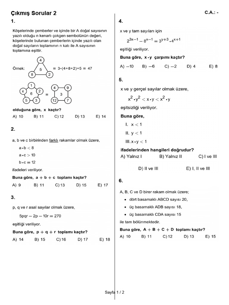 Çıkmış Sorular 2 | PDF