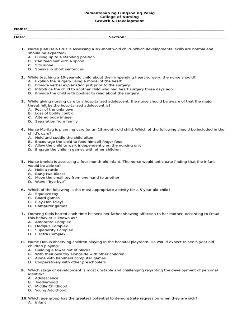 Child Development Assessment Questions | PDF | Adolescence | Toys