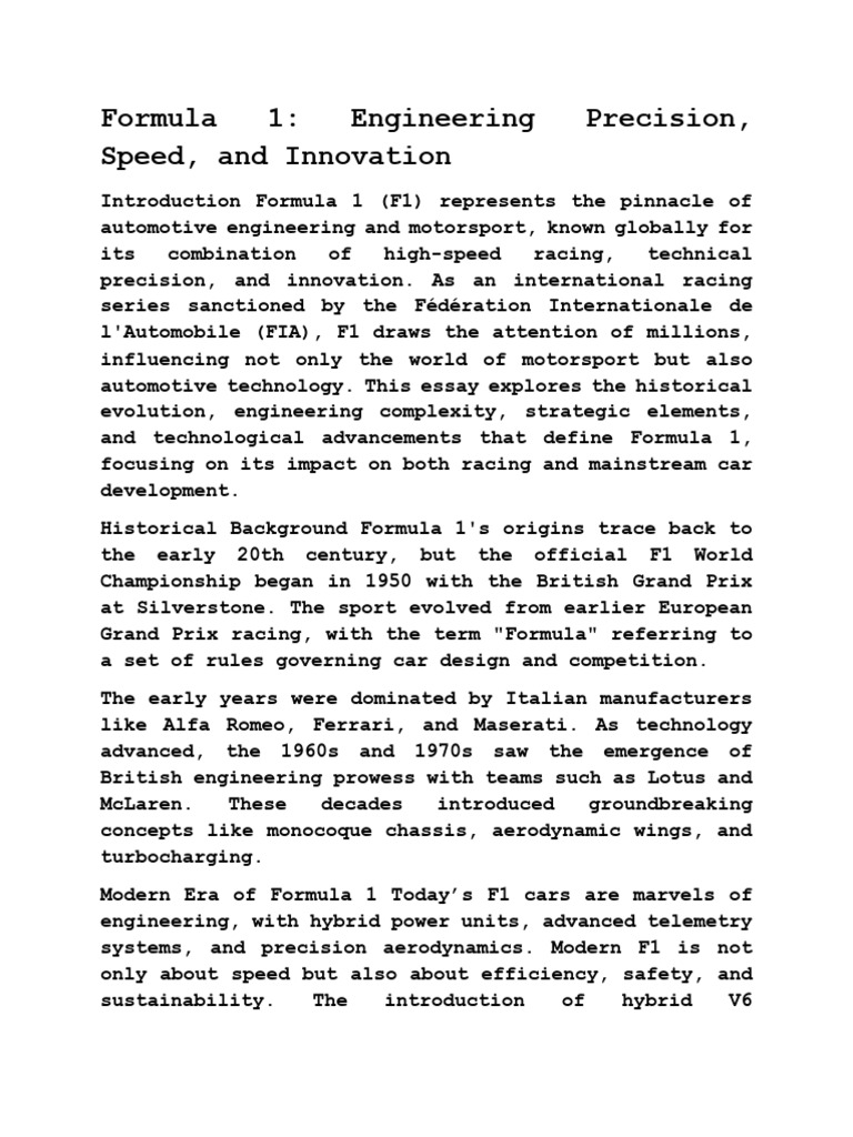 Formula 1 - Engineering Precision Speed and Innovation | PDF | Formula ...