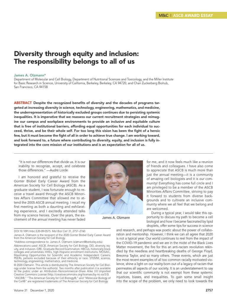 Olzman (2020) Diversity Through Equity and Inclusion | PDF | Recruitment