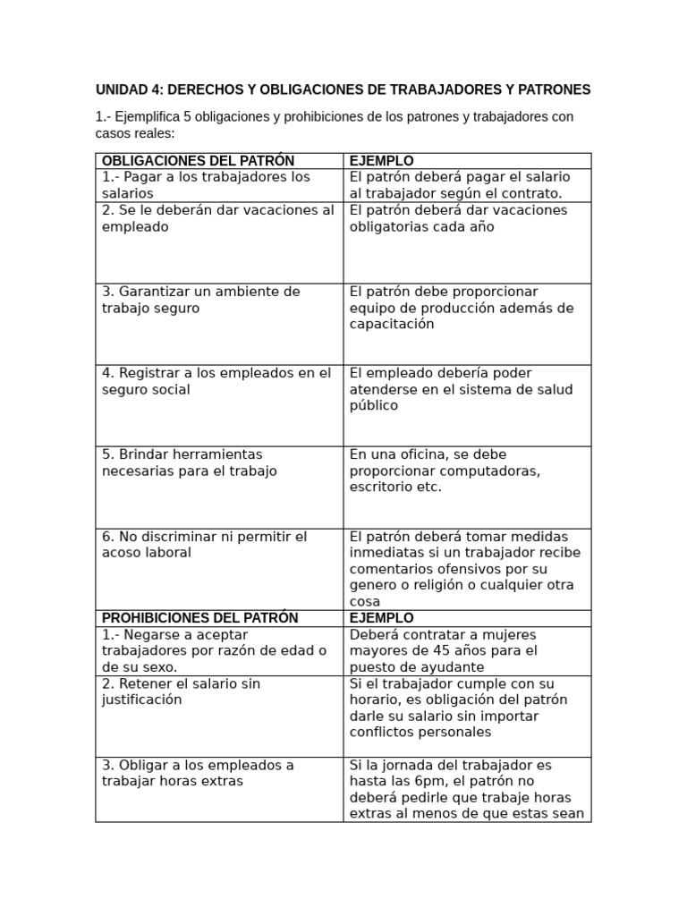 Derechos y Obligaciones Laborales Esenciales | PDF | Derecho laboral ...
