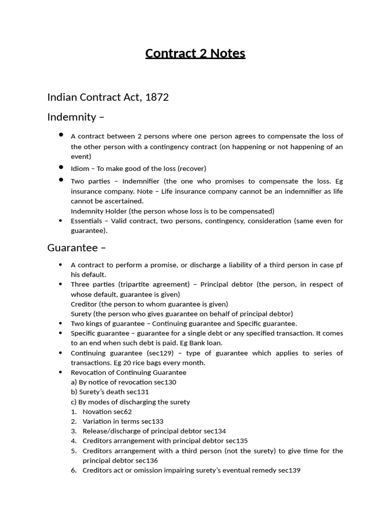 Contract Law 2: Key Concepts and Notes | PDF | Guarantee | Contract Law
