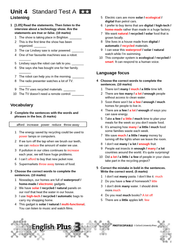 Unit 4 Standard Test A-1 | PDF | Recycling | Waste