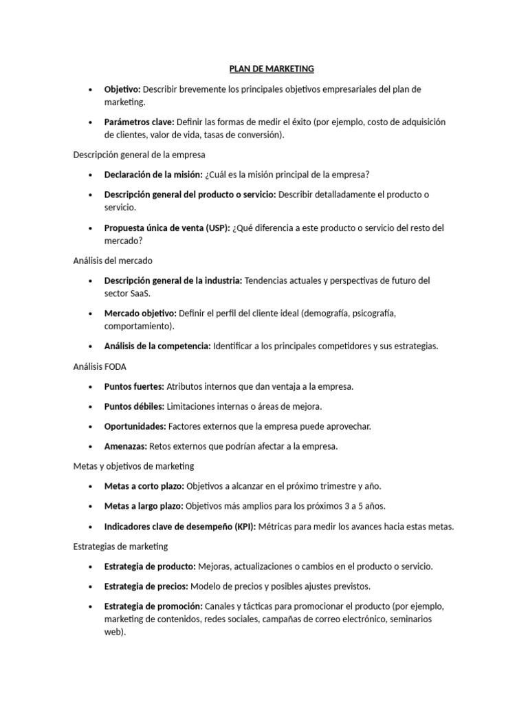 Plantilla de Plan de Marketing | PDF | Marketing | Producto (Negocio)