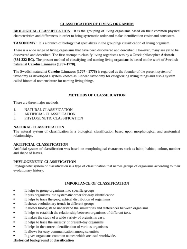 Classification of Living Organism (Motown) | PDF | Taxonomy (Biology ...