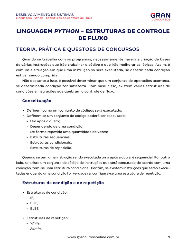 Estruturas de Controle em Python | PDF | Controle de fluxo | Python ...