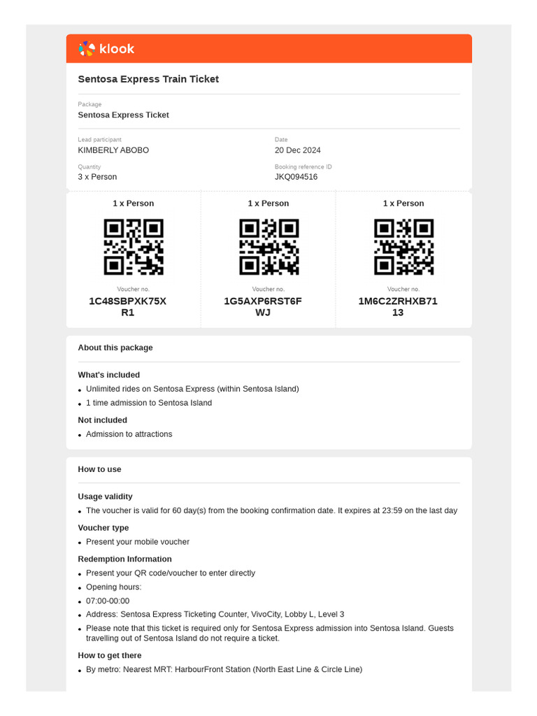 Sentosa Express Ticket Booking Details | PDF