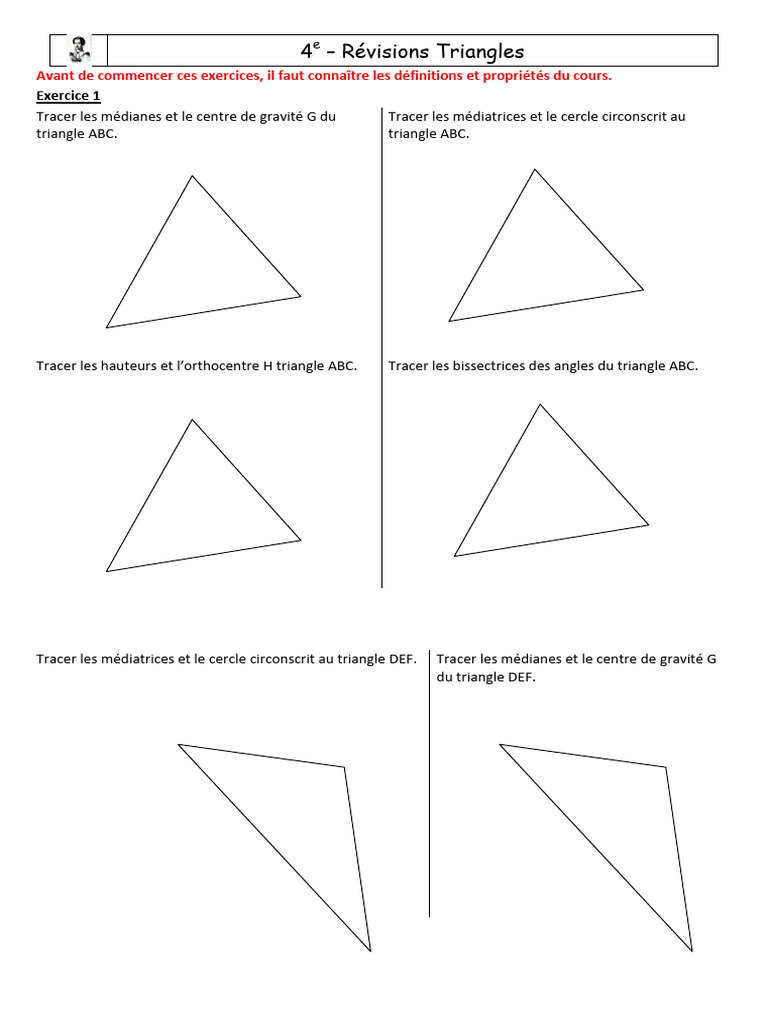 Révisions sur les Triangles en 4e | PDF | Triangle | Géométrie euclidienne