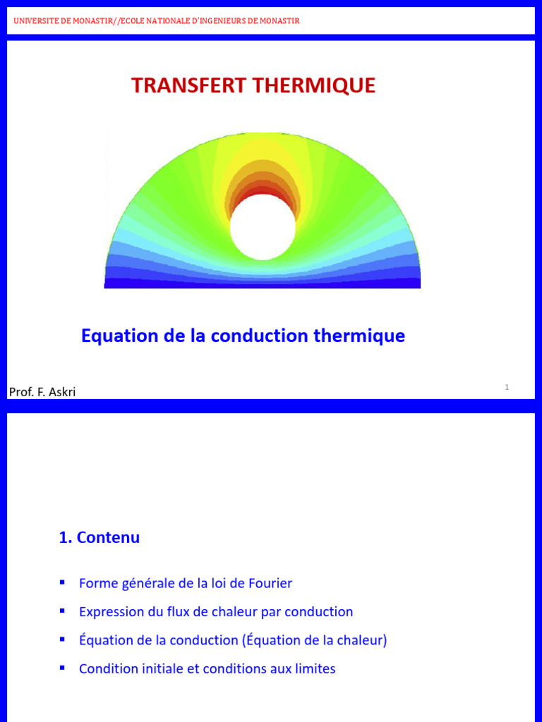 Conduction thermique et loi de Fourier PDF Conduction thermique — free download