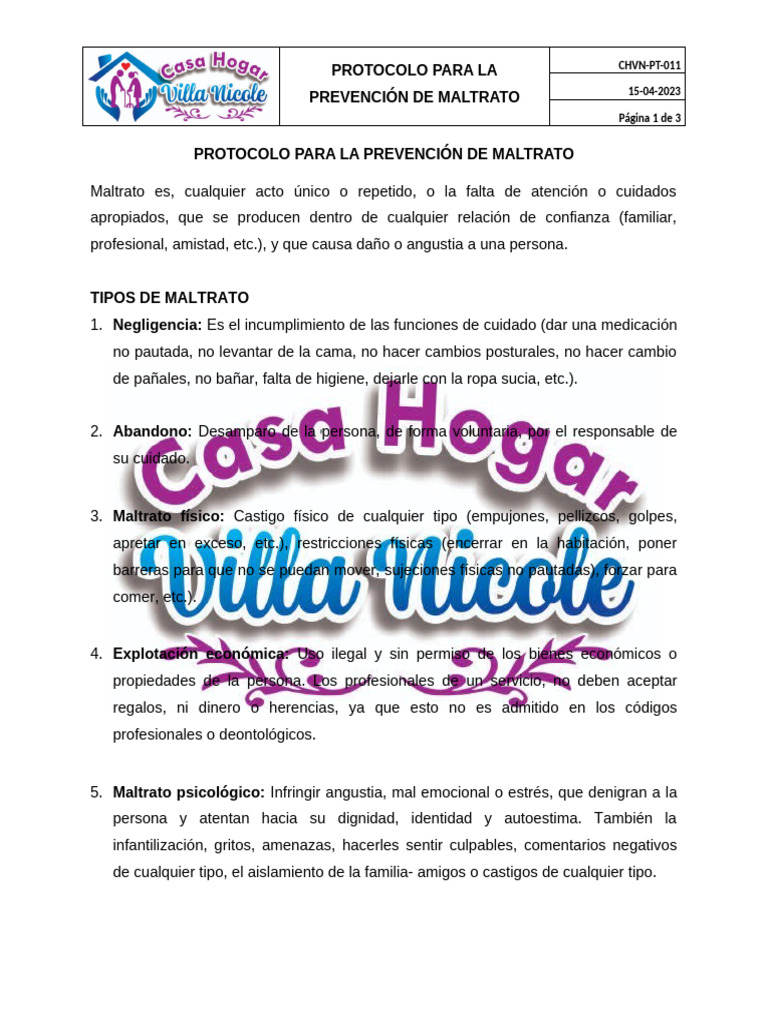 Protocolo de Prevención del Maltrato | PDF | Abuso infantil