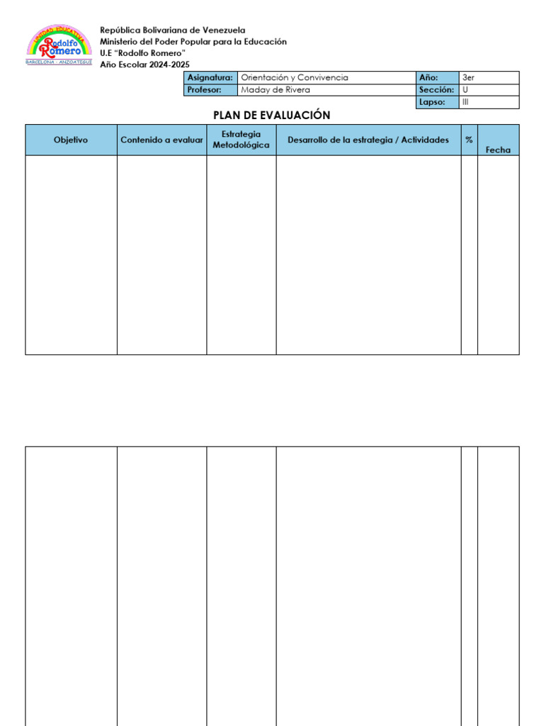 Plan de Evaluación: Orientación 3er Año | PDF | Aprendizaje | Cognición