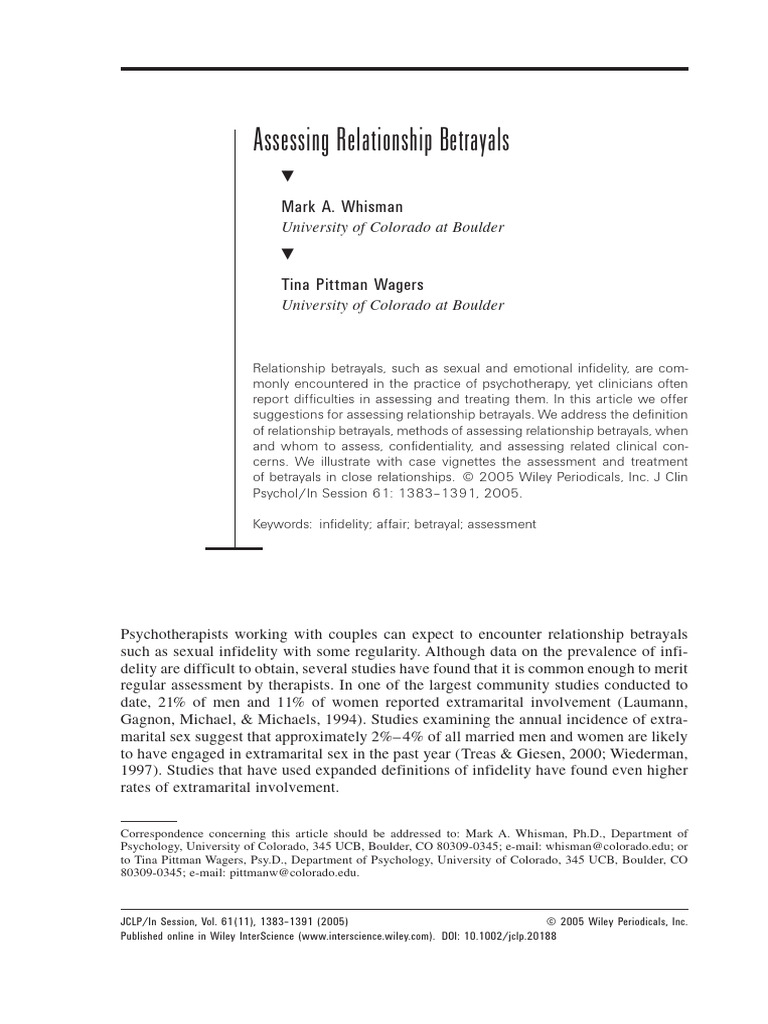 Assessing Relationship Betrayals in Therapy | PDF | Infidelity ...