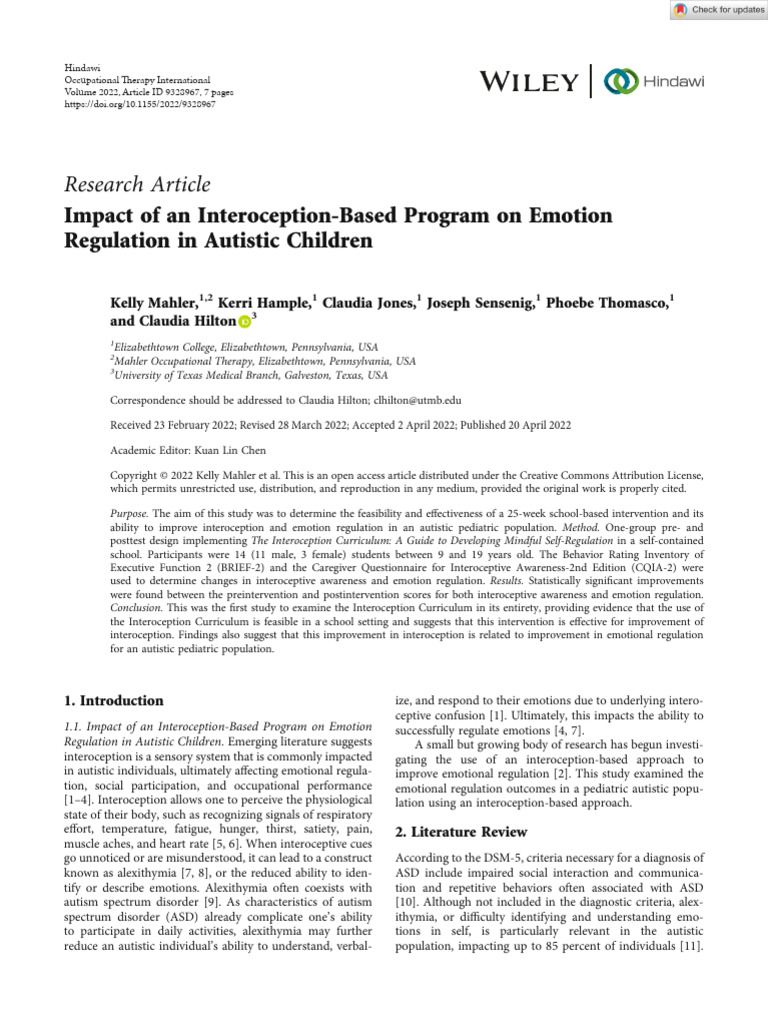 Interoception Program Enhances Emotion Regulation in Autistic Kids ...