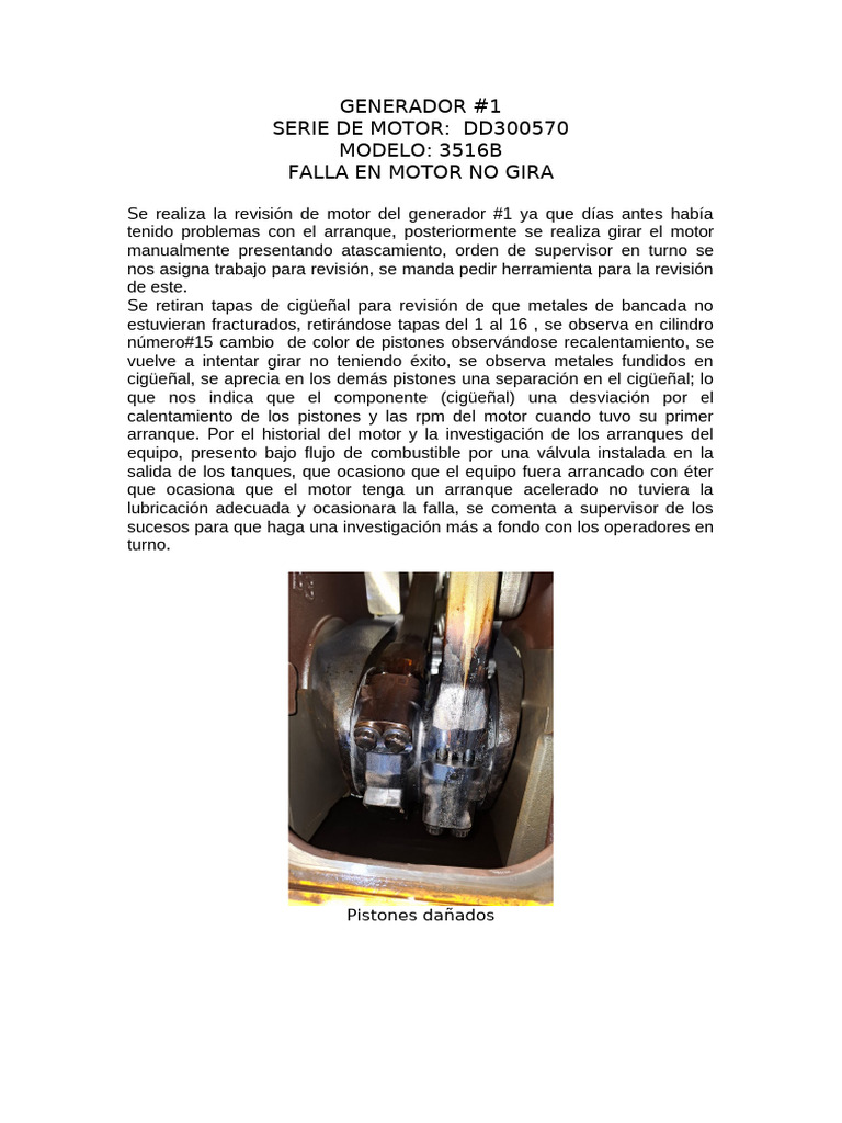 Generador #1 Falla en Motor | PDF