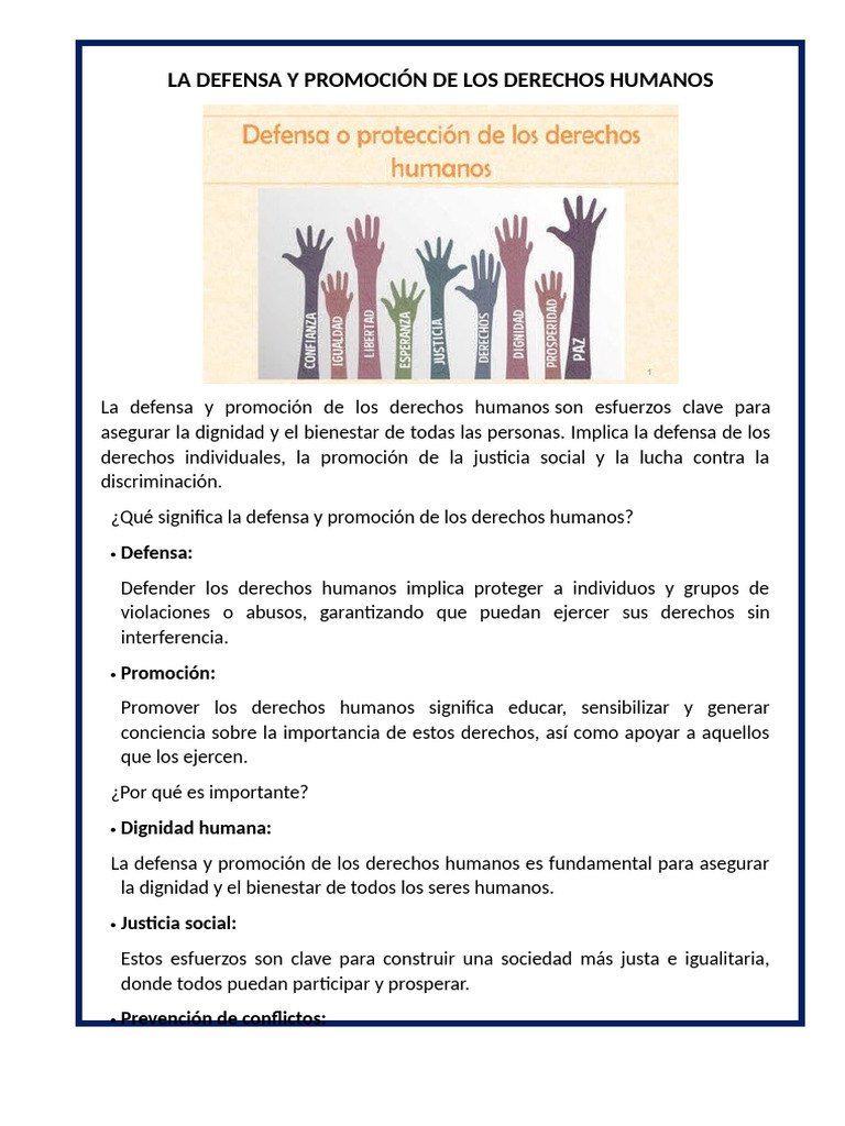 La Defensa y Promoción de Los Derechos Humanos | PDF | Derechos humanos ...