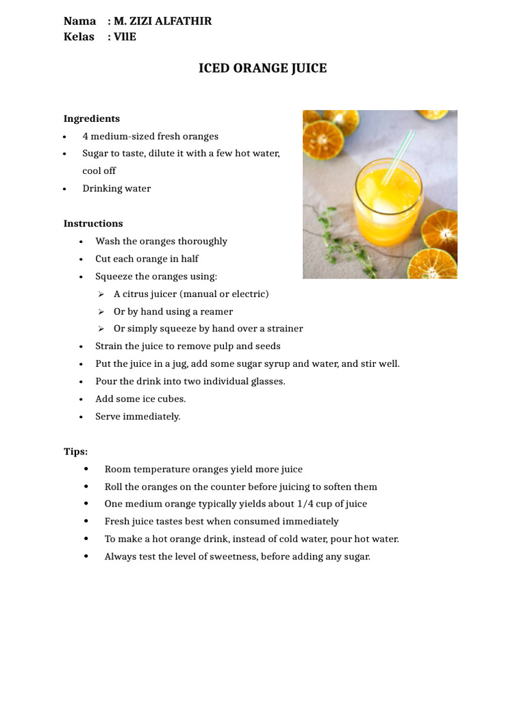 Iced Orange Juice Recipe | PDF