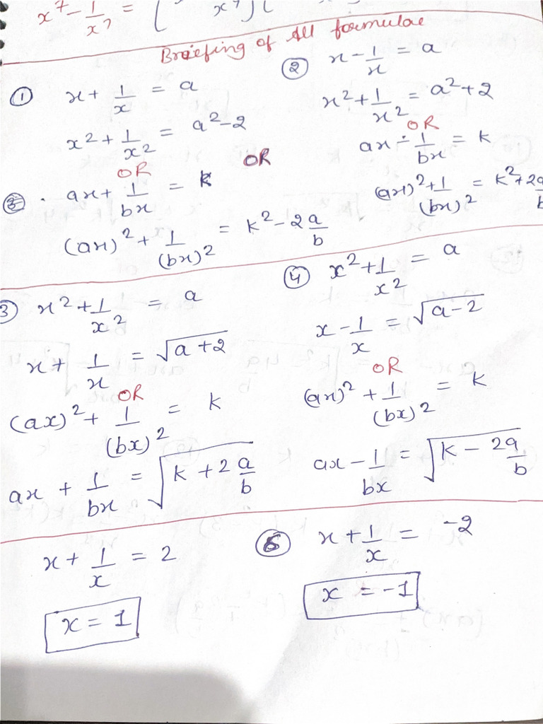 Algebra Formulae Notes | PDF