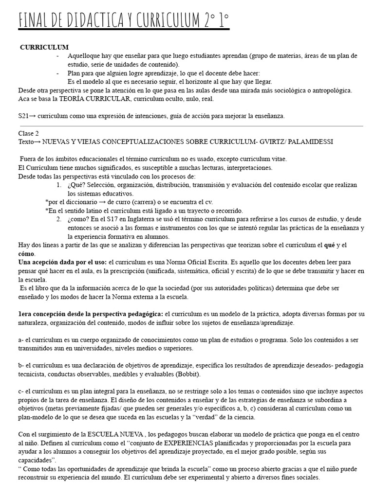 Final de Didactica y Curriculum 2° 1° | PDF | Plan de estudios | Enseñando