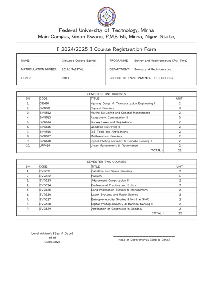 500lv Course Registration Form | PDF | Geodesy | Natural Sciences