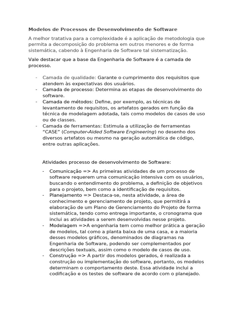 Modelos de Processos em Engenharia de Software | PDF | Desenvolvimento ...