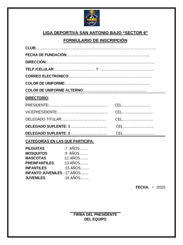 Formulario de Inscripción Sector 6 | PDF
