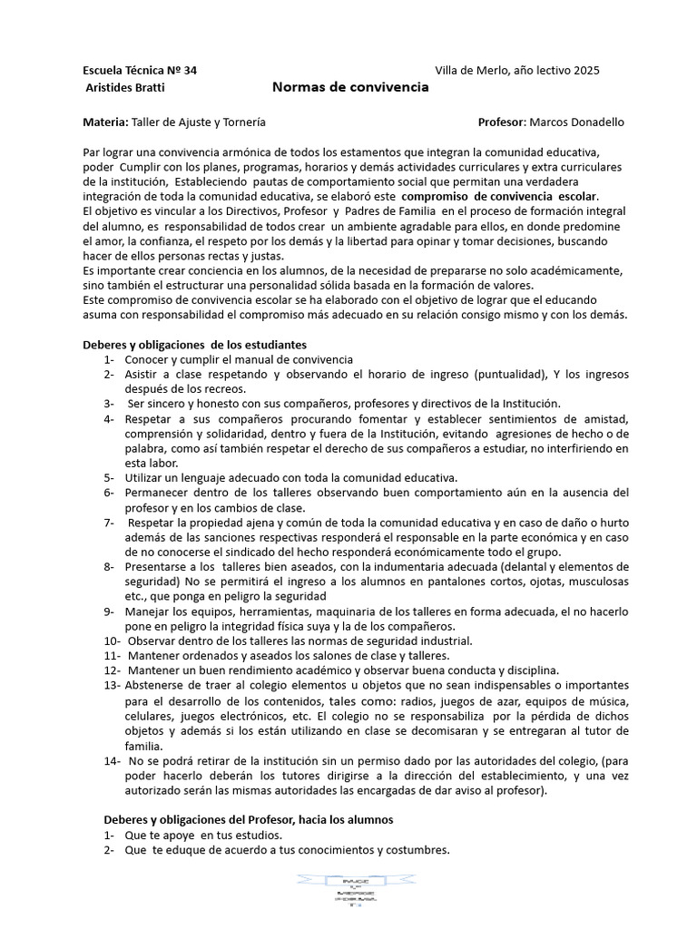 Normas de Convivencia Escolar 2025 | PDF | Maestros | Institución